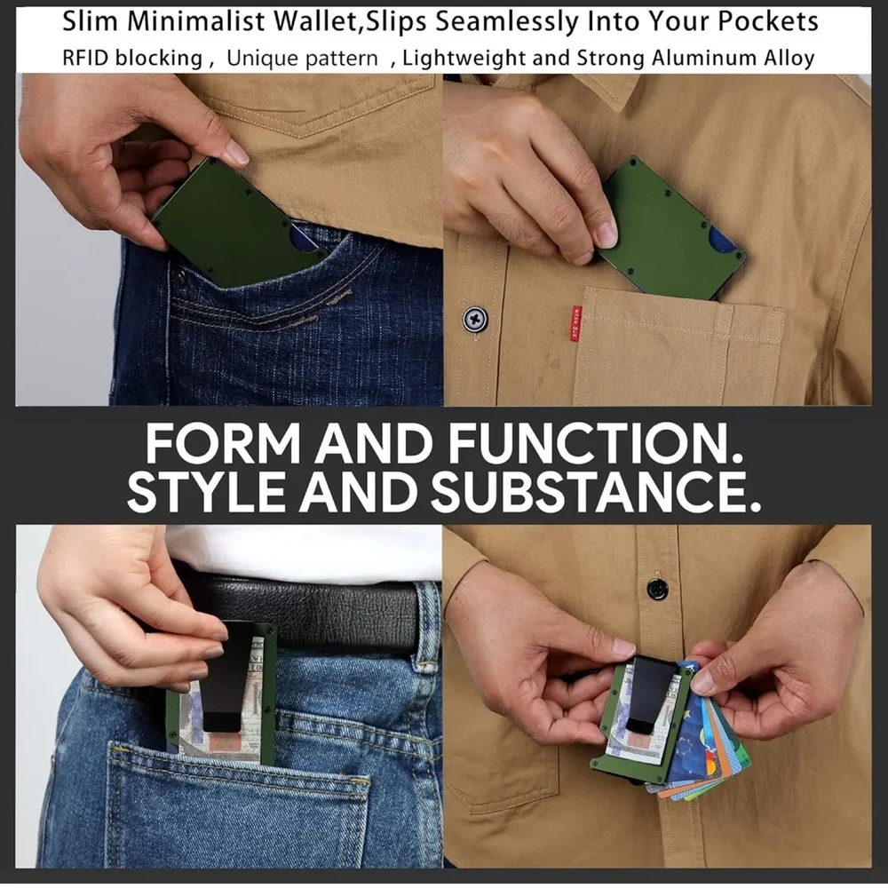 NEW BLACK Minimalist Carbon Pattern Wallet With Money Clip